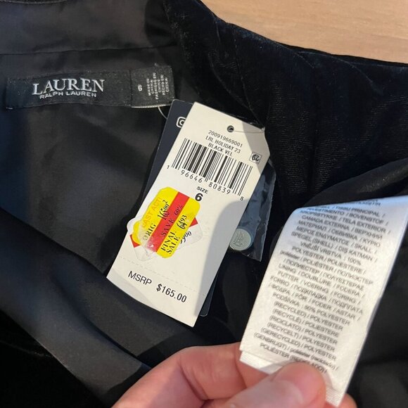 Lauren Ralph Lauren Black Label Velvet Top Sz 6 Black Plunging V Neck - Picture 8 of 10